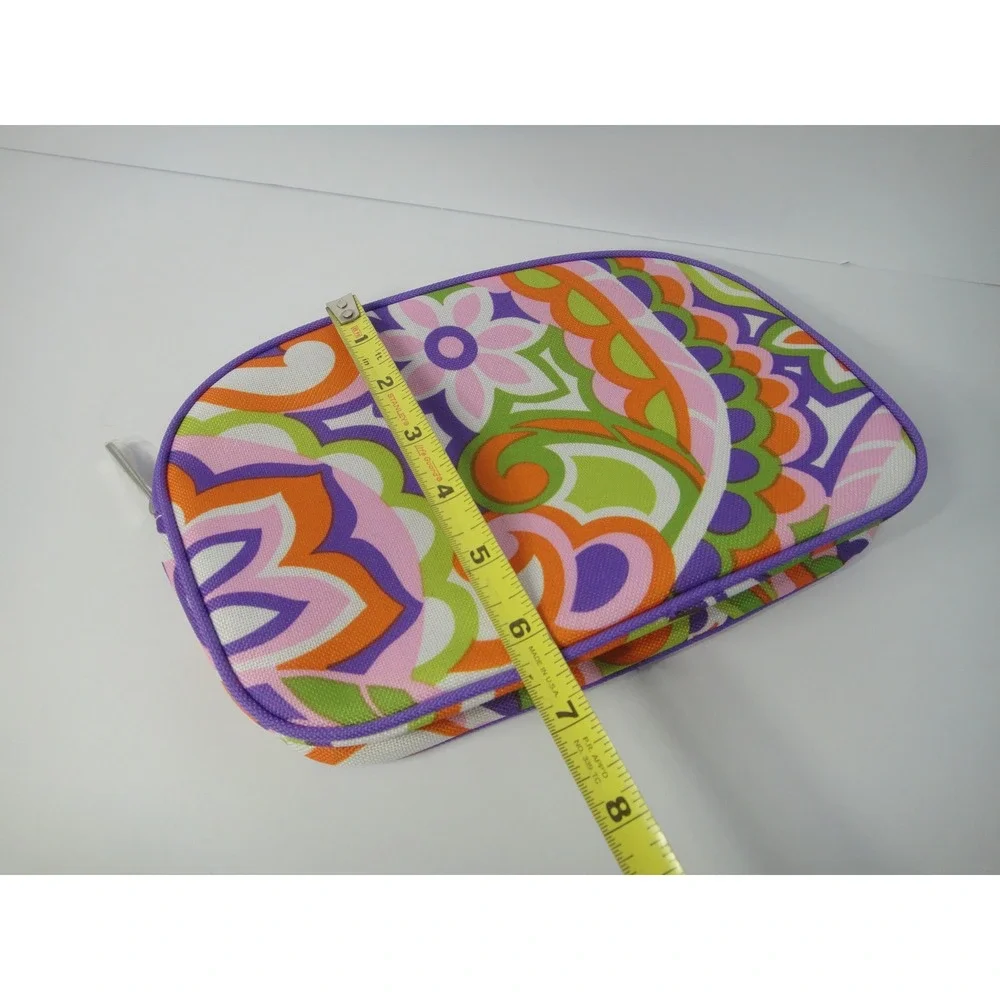 Clinique Cosmetic Bag Purple Orange Floral Paisley Psychedelic Makeup Pouch EUC